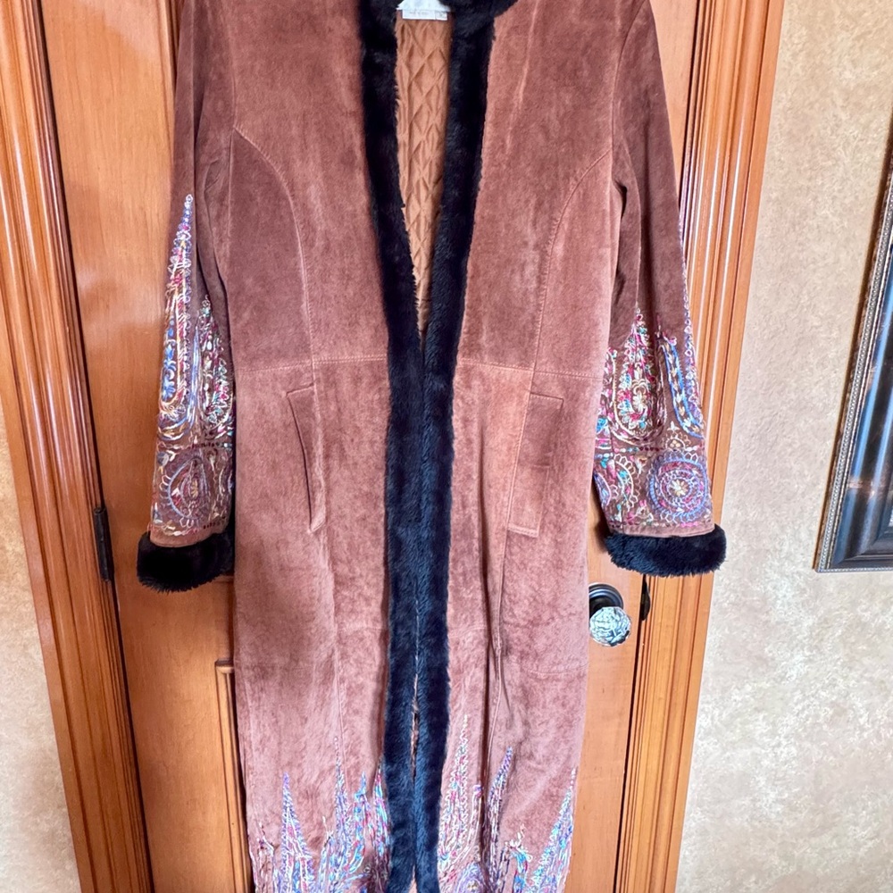 Margaret Godfrey Suede Long Coat 8 Penny Lane Afghan Embroidered Whimsigoth